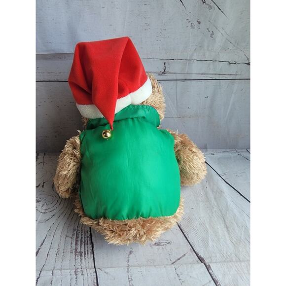 Hallmark North Pole Teddy Bear Green Puffy Vest Jacket Santa Hat Christmas - Picture 6 of 8